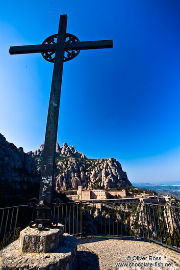 Giant cross on a mountain opposite the Montserrat monastery