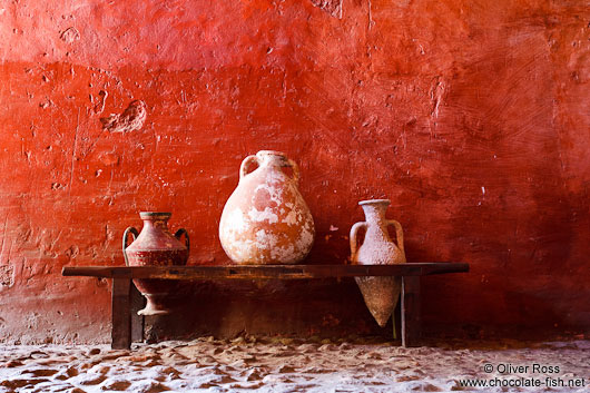 Old clay pots inside the Arabic Baths in Palma