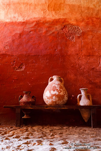 Old clay pots inside the Arabic Baths in Palma