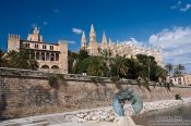 Travel photography:La Seu cathedral (right) with Almoina palace in Palma, Spain
