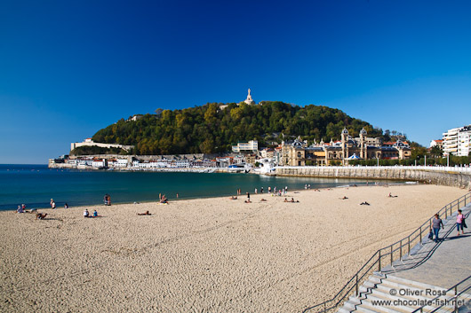 View of the Isla de Santa Klara and la Concha beach in San Sebastian