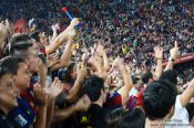 Travel photography:Spectarors celebrate the end of the game, Spain