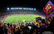 Travel photography:Spectators celebrate the victory of the Supercup 2011 by the FC Barcleona in their home stadium in Camp Nou, Spain