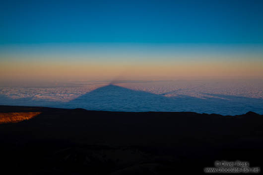 Triangular shadow of Teide Volcano at sunset viewed from the Alta Vista Refugio