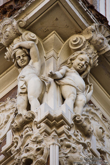 Facade detail of the Palau del Marqués de Dosaigües in Valencia