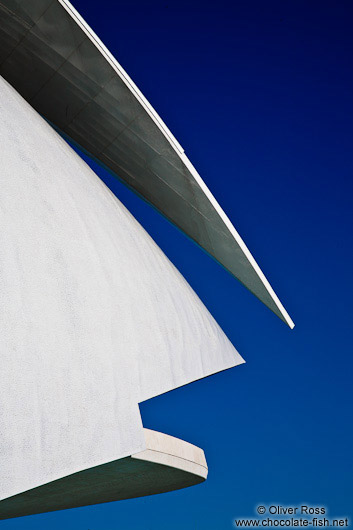 Facade detail of the Palau de les Arts Reina Sofía opera house in Valencia