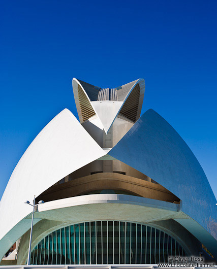 View of the Palau de les Arts Reina Sofía opera house in the Ciudad de las artes y ciencias in Valencia