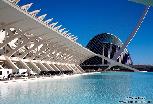 View of the Science Museum (Museo de las Ciencias) and Agora in the Ciudad de las artes y ciencias in Valencia