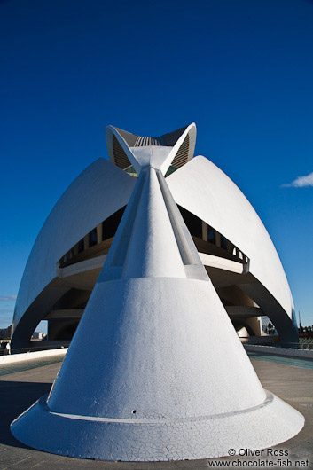 View of the Palau de les Arts Reina Sofía opera house in the Ciudad de las artes y ciencias in Valencia