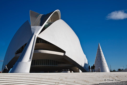 View of the Palau de les Arts Reina Sofía opera house in the Ciudad de las artes y ciencias in Valencia