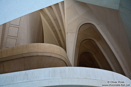 Facade detail of the Palau de les Arts Reina Sofía opera house in the Ciudad de las artes y ciencias in Valencia