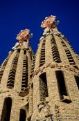 Travel photography:Two of the towers of the Sagrada Familia Basilica in Barcelona, Spain