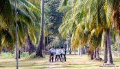 Travel photography:School children exploring the Sukhothai temple complex, Thailand