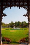 Travel photography:View of the garden in front of the Dusit Palace Throne Hall, Thailand