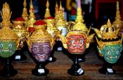 Travel photography:Models of traditional Thai masks., Thailand
