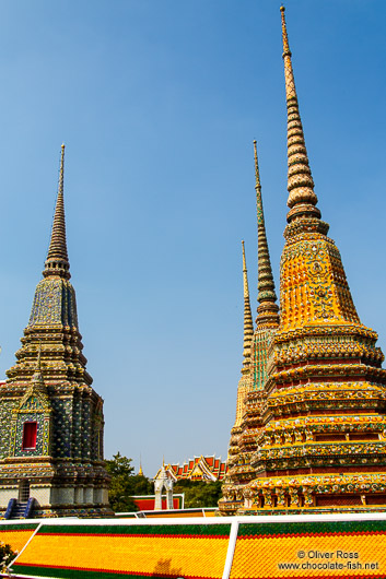 The Three Giant Stupas at Wat Pho temple in Bangkok