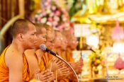 Travel photography:Buddhist monks chanting at Bangkok´s Wat Chana Songkram, Thailand