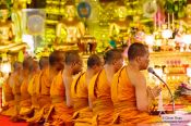 Travel photography:Buddhist monks chanting at Bangkok´s Wat Chana Songkram, Thailand