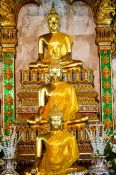 Travel photography:Row of Buddha statues at a temple in Bangkok, Thailand