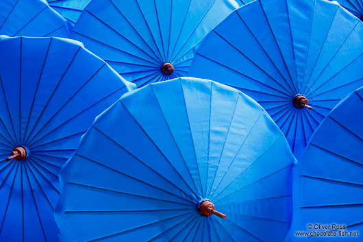 Blue parasols at the Bo Sang parasol factory