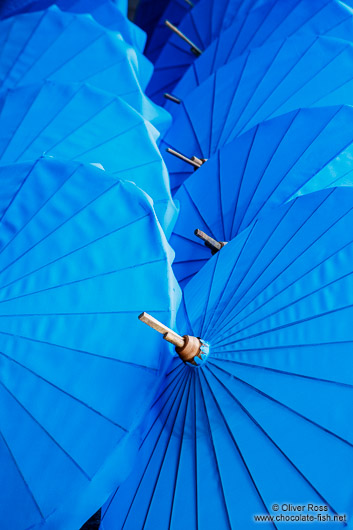 Blue parasols at the Bo Sang parasol factory