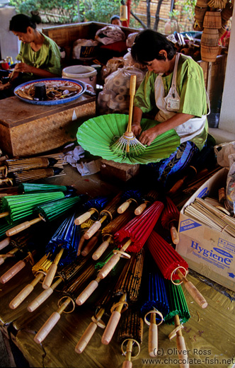 Woman assembling parasols at the Bo Sang parasol factory