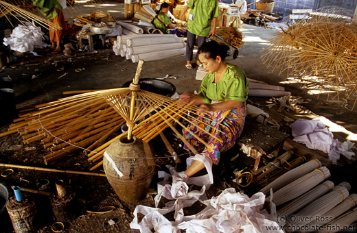 Woman making a parasol at the Bo Sang parasol factory