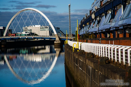 Glasgow Clyde Arc with houses along the river Clyde