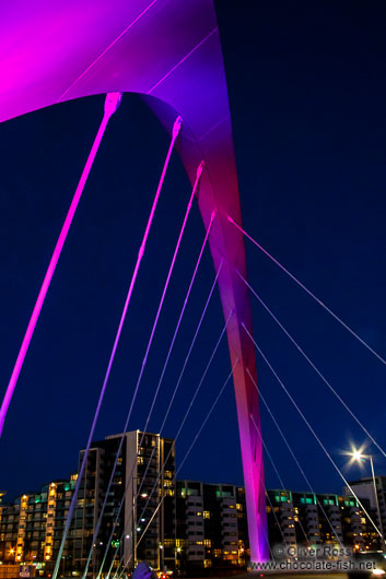 The Glasgow Clyde Arc illuminated at night 