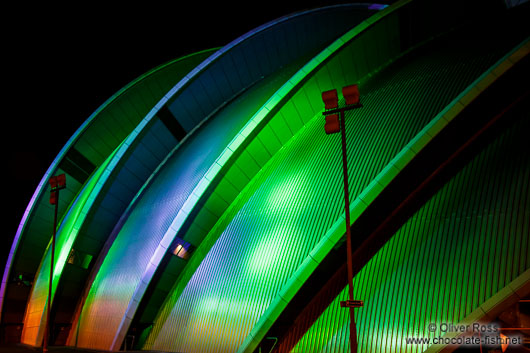 Facade detail of the Glasgow Clyde Auditorium by night