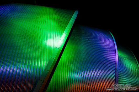 Facade detail of the Glasgow Clyde Auditorium by night