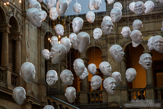 Sculpted faces inside the Glasgow Kelvingrove Gallery and Museum