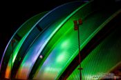 Travel photography:Facade detail of the Glasgow Clyde Auditorium by night, United Kingdom