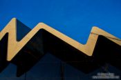 Travel photography:Roof detail of the Glasgow Riverside Museum at sunset, United Kingdom