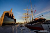 Travel photography:Glasgow Riverside Museum with Tall Ship Glenlee, United Kingdom