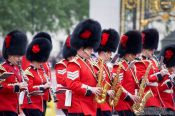 Travel photography:Palace guards parading outside London´ Buckingham, United Kingdom, England