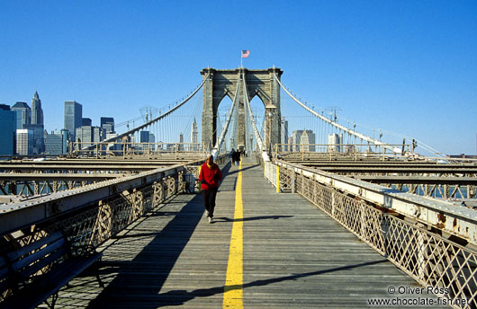 New York Brooklyn Bridge with Lower Manhattan