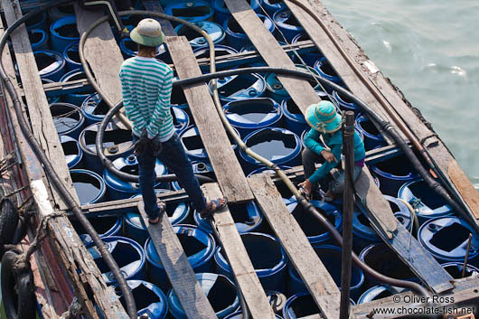 Mobile (and dangerously open) petrol station in Halong Bay 