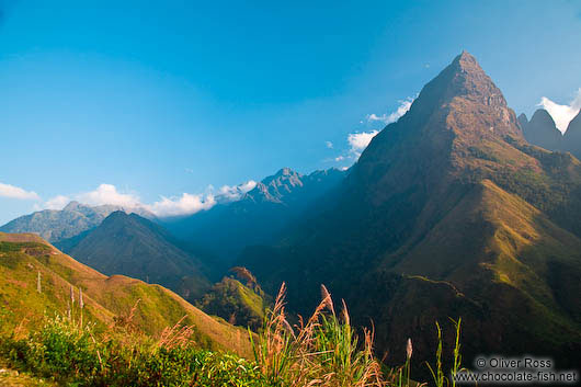 View from Tram Ton pass onto Fansipan mountain and Sapa valley