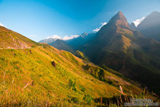 View from Tram Ton pass onto Fansipan mountain and Sapa valley 