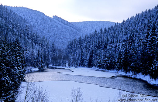 Partly frozen lake near Oberhof