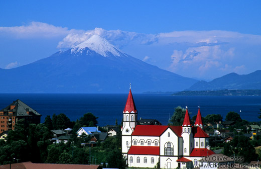 Puerto Varas Church and Volcan Osorno