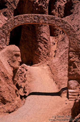 Stone face and arch in the old Inca settlement of Pukará de Quitor near San Pedro de Atacama