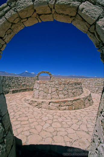 Stone arch and podium on hill near San Pedro de Atacama